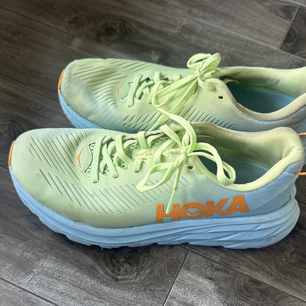 Hoka Citrus and Sky Blue Athletic Shoes